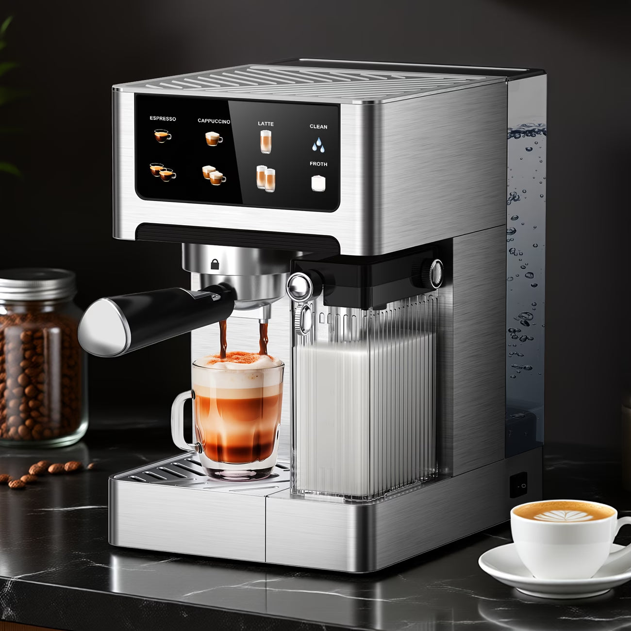 Kaffeemaschine, 20 Bar Druck, 1.8L Wassertank, Automatischer Milchaufschäumer