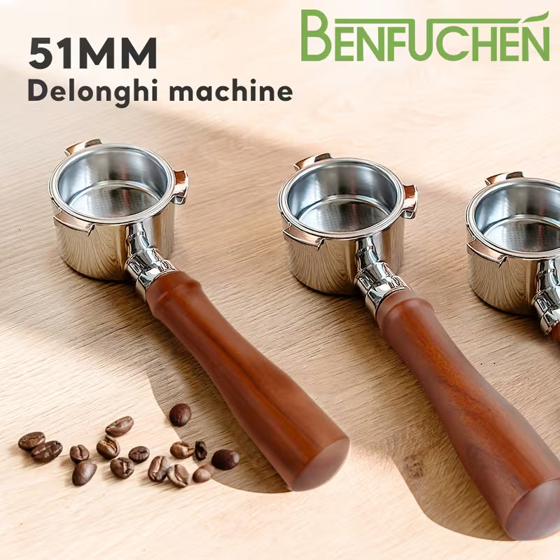bodenloser Siebträger Kaffeepulver Griff 304 Edelstahl Massivholz Kaffeezubehör