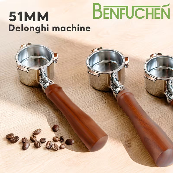 bodenloser Siebträger Kaffeepulver Griff 304 Edelstahl Massivholz Kaffeezubehör