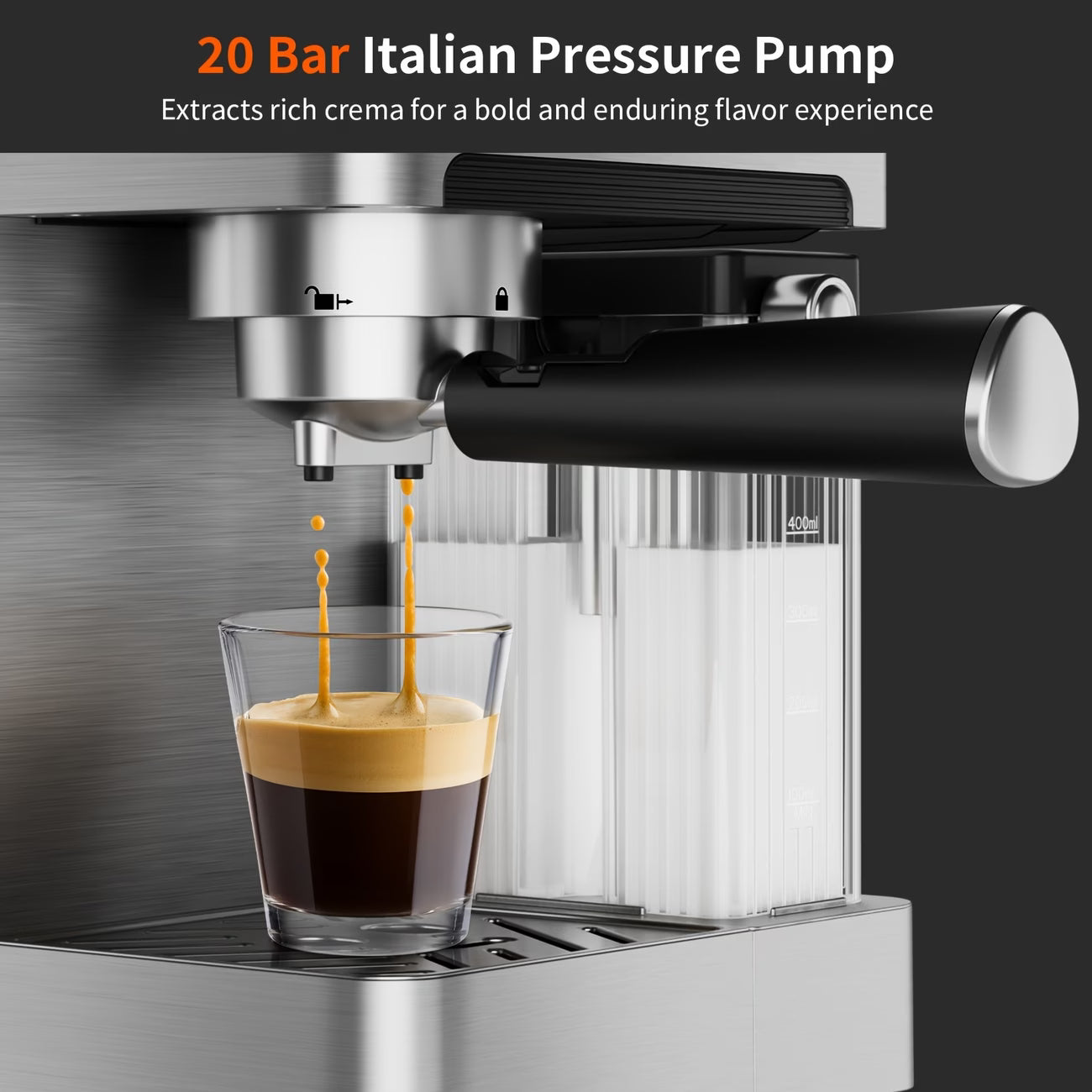 Kaffeemaschine, 20 Bar Druck, 1.8L Wassertank, Automatischer Milchaufschäumer