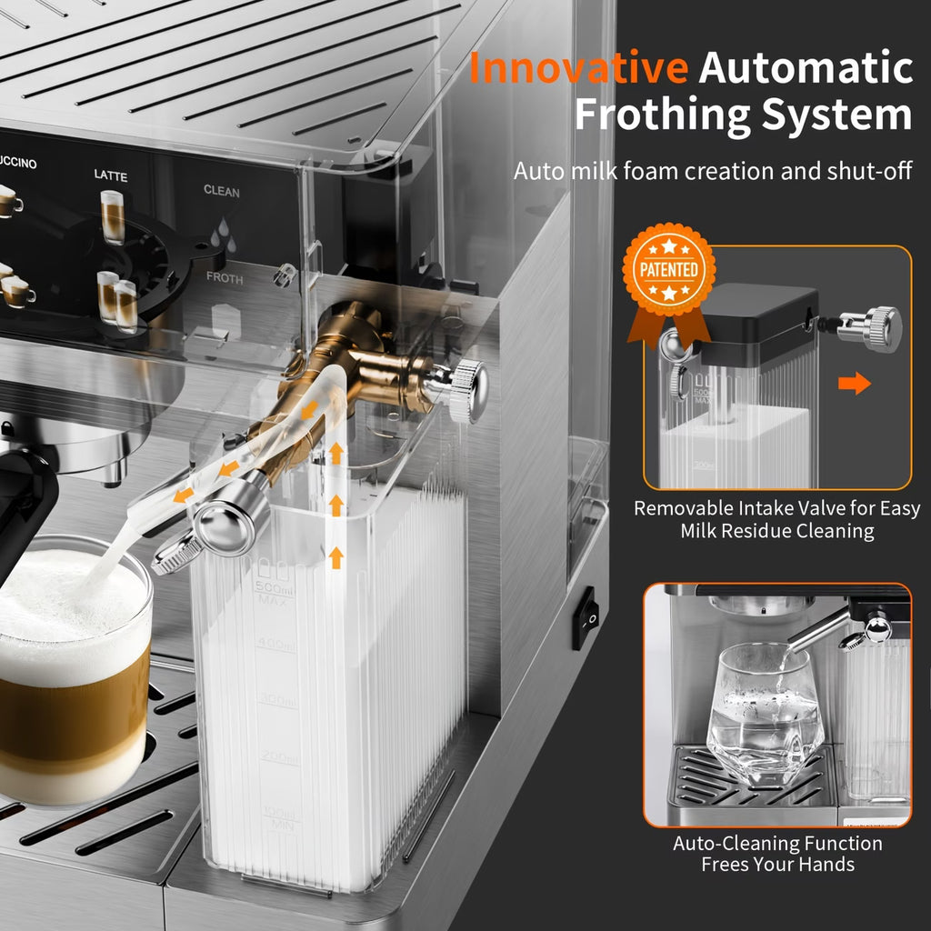 Kaffeemaschine, 20 Bar Druck, 1.8L Wassertank, Automatischer Milchaufschäumer