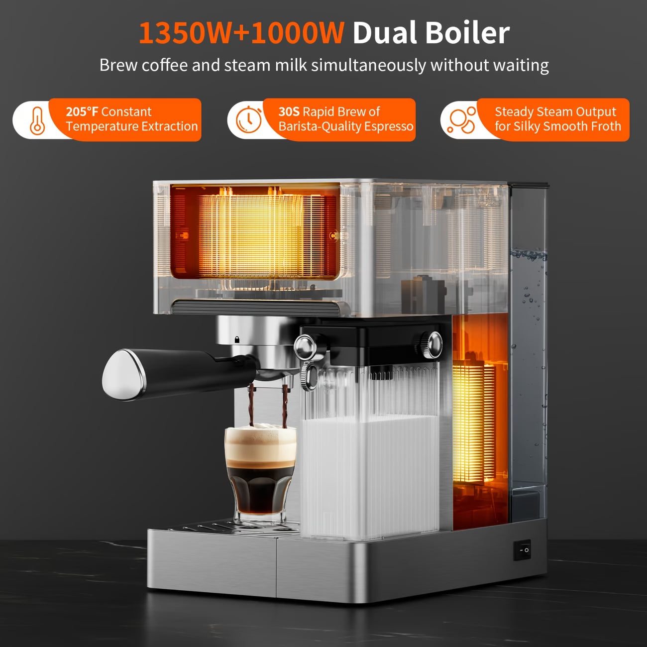 Kaffeemaschine, 20 Bar Druck, 1.8L Wassertank, Automatischer Milchaufschäumer