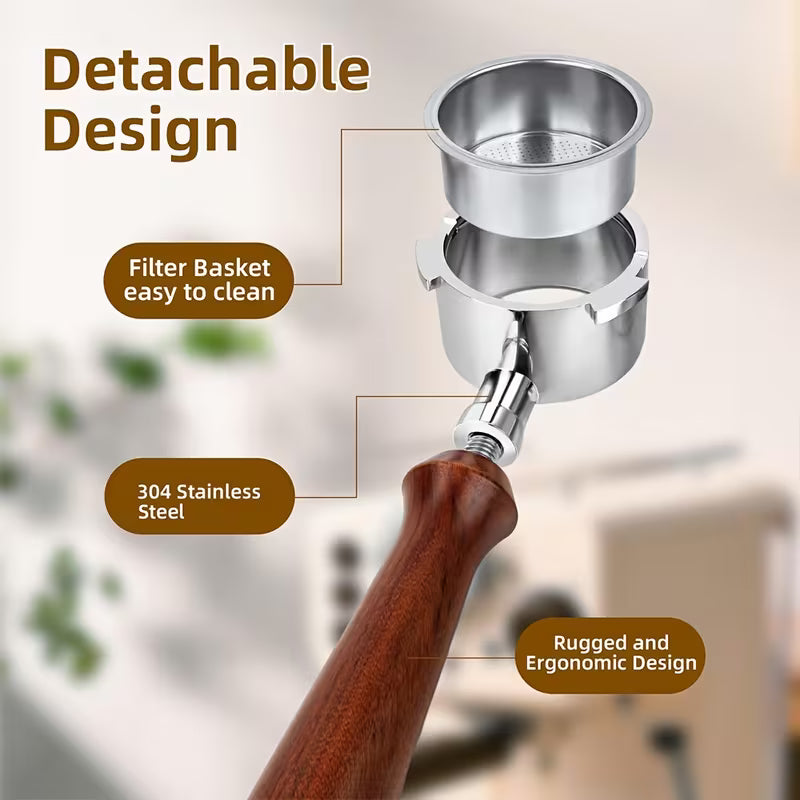 bodenloser Siebträger Kaffeepulver Griff 304 Edelstahl Massivholz Kaffeezubehör